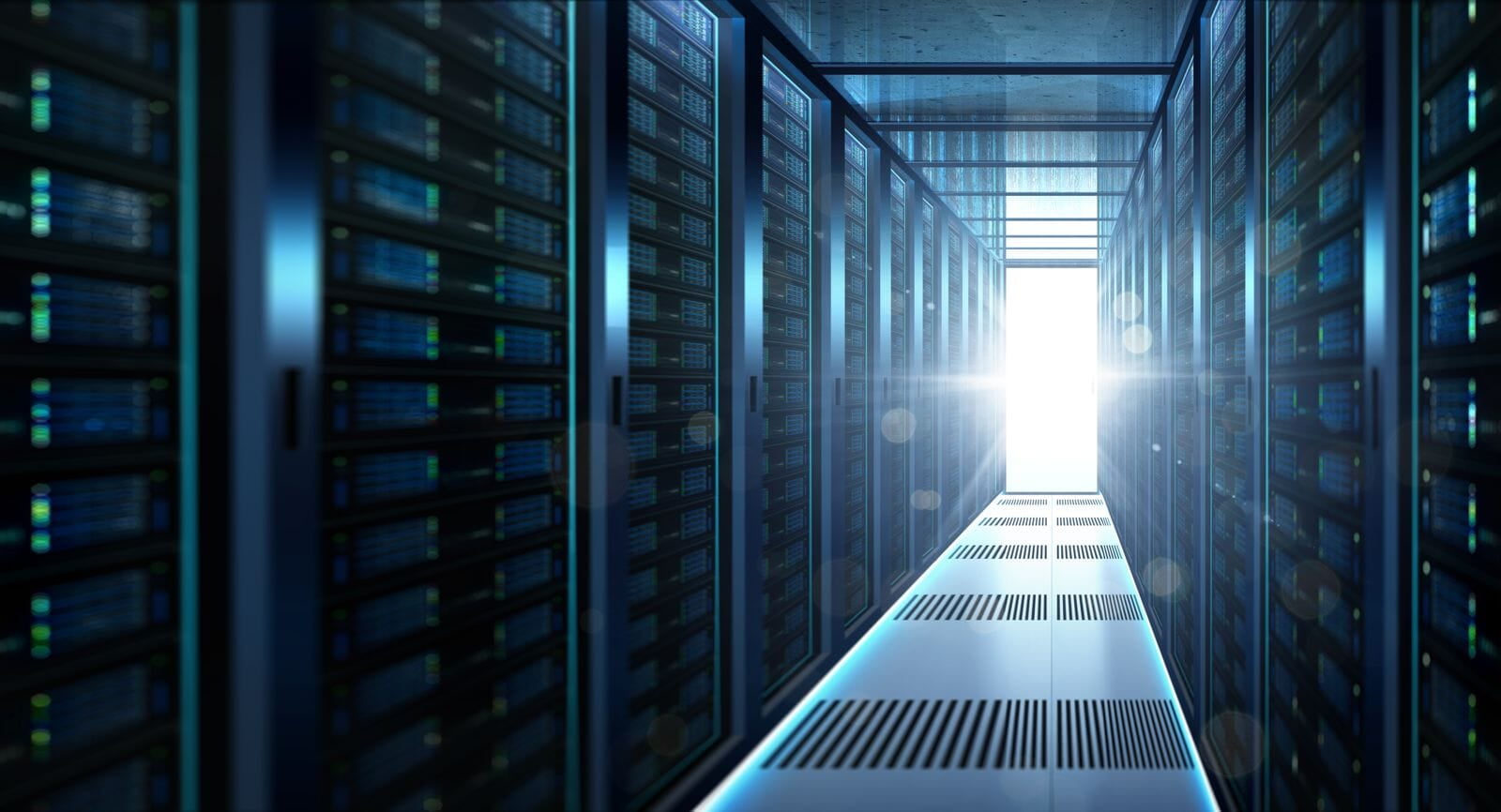 Server racks in a data centre hall monitored under a managed detection and response service
