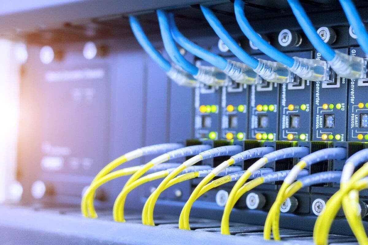 Headend rack: media converters and patch cabling