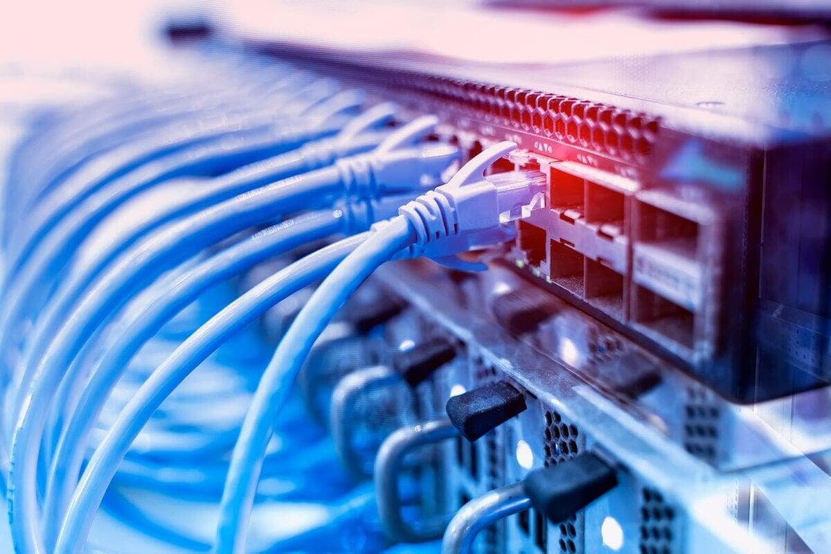 Network switch with patch cabling and port indicators